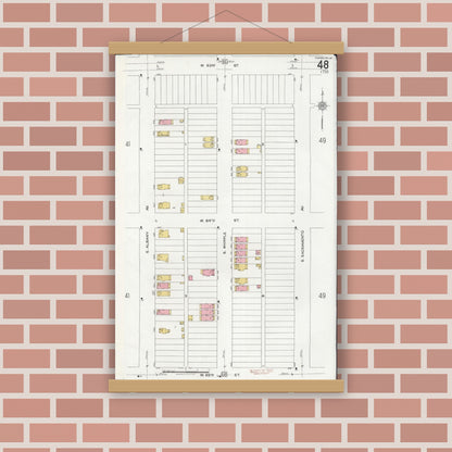 Old map wall art mockup — magnetic wood frame on brick wall — Sanborn Fire Insurance Map from Chicago, Cook County, Illinois (1920), Sheet #0048
