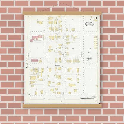 Old map wall art mockup — magnetic wood frame on brick wall — Sanborn Fire Insurance Map from Fernandina, Nassau County, Florida (1909), Sheet #0004