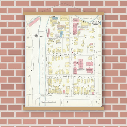 Old map wall art mockup — magnetic wood frame on brick wall — Sanborn Fire Insurance Map from Honesdale, Wayne County, Pennsylvania (1912), Sheet #0003