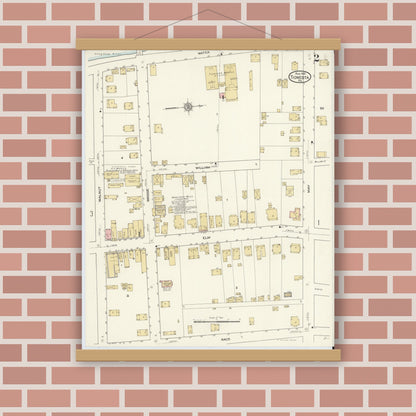 Old map wall art mockup — magnetic wood frame on brick wall — Sanborn Fire Insurance Map from Tionesta, Forest County, Pennsylvania (1912), Sheet #0002