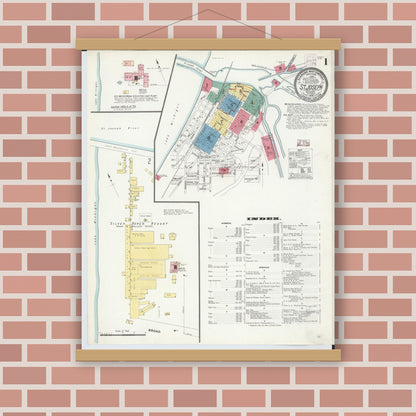 Old map wall art mockup — magnetic wood frame on brick wall — Sanborn Fire Insurance Map from Saint Joseph, Berrien County, Michigan (1908) - Complete Map Set