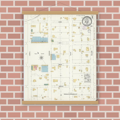 Old map wall art mockup — magnetic wood frame on brick wall — Sanborn Fire Insurance Map from Saint Jo, Montague County, Texas (1902) - Complete Map Set