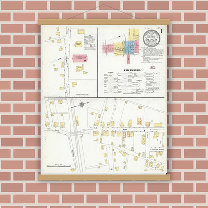 Old map wall art mockup — magnetic wood frame on brick wall — Sanborn Fire Insurance Map from Gallitzin, Cambria County, Pennsylvania (1910) - Complete Map Set