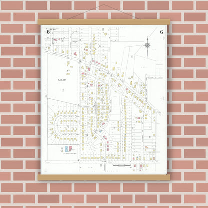 Old map wall art mockup — magnetic wood frame on brick wall — Sanborn Fire Insurance Map from North Canton, Stark County, Ohio (1948), Sheet #0006