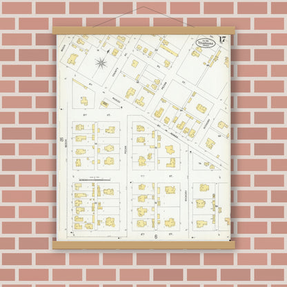 Old map wall art mockup — magnetic wood frame on brick wall — Sanborn Fire Insurance Map from Texarkana, Bowie County, Texas (1900), Sheet #0017