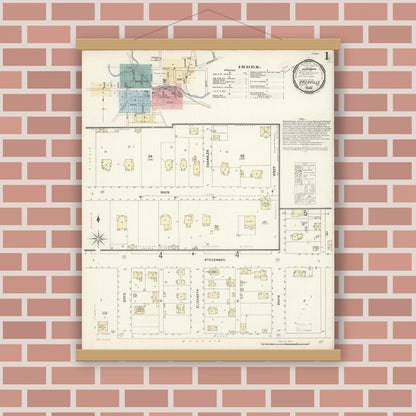 Old map wall art mockup — magnetic wood frame on brick wall — Sanborn Fire Insurance Map from Vacaville, Solano County, California (1897) - Complete Map Set