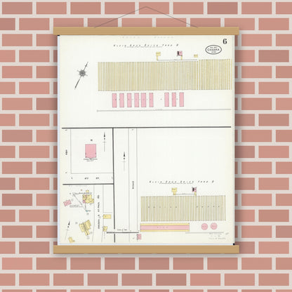 Old map wall art mockup — magnetic wood frame on brick wall — Sanborn Fire Insurance Map from Chaska, Carver County, Minnesota (1910), Sheet #0006