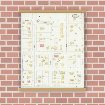 Old map wall art mockup — magnetic wood frame on brick wall — Sanborn Fire Insurance Map from Cleburne, Johnson County, Texas (1898), Sheet #0008