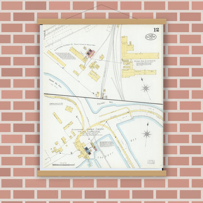 Old map wall art mockup — magnetic wood frame on brick wall — Sanborn Fire Insurance Map from Alpena, Alpena County, Michigan (1901), Sheet #0012