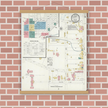 Old map wall art mockup — magnetic wood frame on brick wall — Sanborn Fire Insurance Map from Salem, Independent Cities, Virginia (1898), Sheet #0001