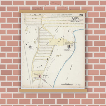 Old map wall art mockup — magnetic wood frame on brick wall — Sanborn Fire Insurance Map from Duluth, Saint Louis County, Minnesota (1885), Sheet #0023