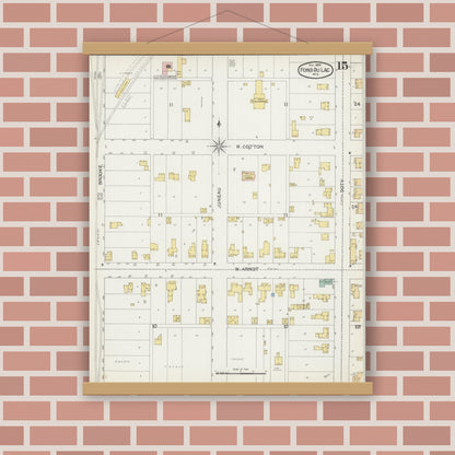 Old map wall art mockup — magnetic wood frame on brick wall — Sanborn Fire Insurance Map from Fond du Lac, Fond du Lac County, Wisconsin (1892), Sheet #0015
