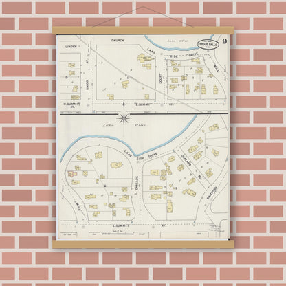 Old map wall art mockup — magnetic wood frame on brick wall — Sanborn Fire Insurance Map from Fergus Falls, Otter Tail County, Minnesota (1890), Sheet #0009