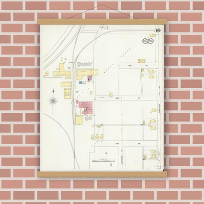 Old map wall art mockup — magnetic wood frame on brick wall — Sanborn Fire Insurance Map from Columbus, Bartholomew County, Indiana (1906), Sheet #0010