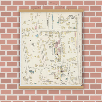 Old map wall art mockup — magnetic wood frame on brick wall — Sanborn Fire Insurance Map from Orange, Essex County, New Jersey (1885), Sheet #0002