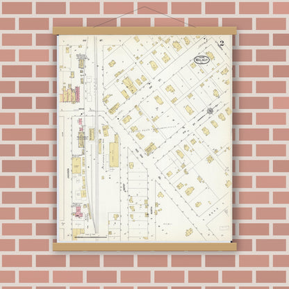 Old map wall art mockup — magnetic wood frame on brick wall — Sanborn Fire Insurance Map from Walnut, Bureau County, Illinois (1912), Sheet #0002
