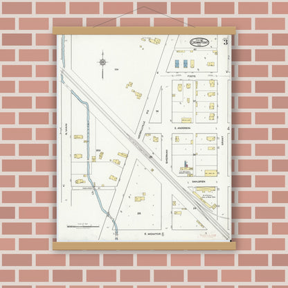 Old map wall art mockup — magnetic wood frame on brick wall — Sanborn Fire Insurance Map from Crown Point, Lake County, Indiana (1921), Sheet #0003