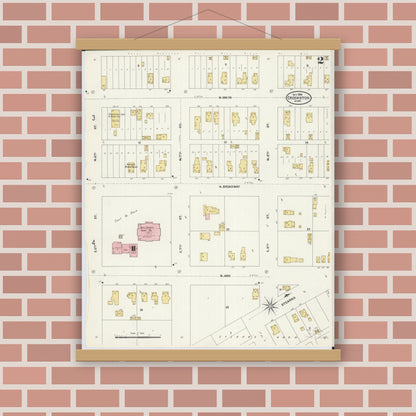 Old map wall art mockup — magnetic wood frame on brick wall — Sanborn Fire Insurance Map from Crookston, Polk County, Minnesota (1906), Sheet #0002