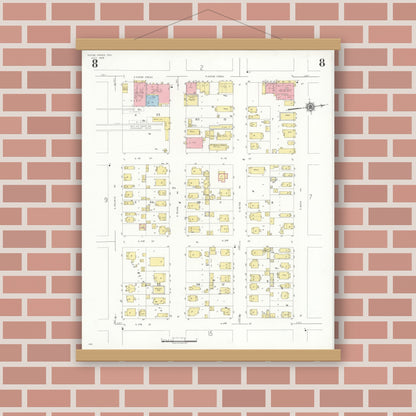 Old map wall art mockup — magnetic wood frame on brick wall — Sanborn Fire Insurance Map from Goose Creek, Harris County, Texas (1939), Sheet #0008