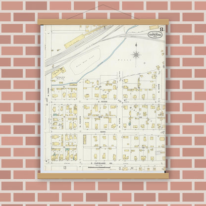 Old map wall art mockup — magnetic wood frame on brick wall — Sanborn Fire Insurance Map from Ishpeming, Marquette County, Michigan (1897), Sheet #0008