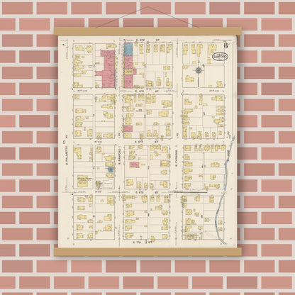Old map wall art mockup — magnetic wood frame on brick wall — Sanborn Fire Insurance Map from Sanford, Seminole County, Florida (1922), Sheet #0006