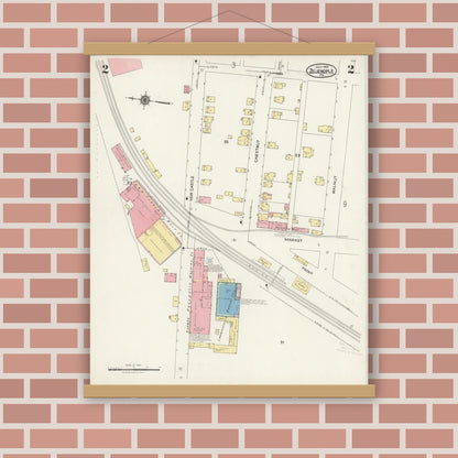 Old map wall art mockup — magnetic wood frame on brick wall — Sanborn Fire Insurance Map from Zelienople, Butler County, Pennsylvania (1925), Sheet #0002