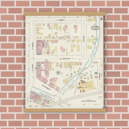 Old map wall art mockup — magnetic wood frame on brick wall — Sanborn Fire Insurance Map from Rome, Oneida County, New York (1888), Sheet #0002