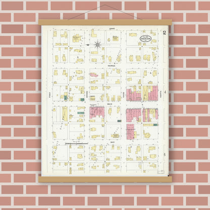 Old map wall art mockup — magnetic wood frame on brick wall — Sanborn Fire Insurance Map from Sheridan, Hamilton County, Indiana (1909), Sheet #0002