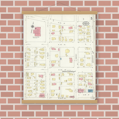 Old map wall art mockup — magnetic wood frame on brick wall — Sanborn Fire Insurance Map from Seymour, Jackson County, Indiana (1913), Sheet #0005