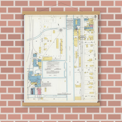 Old map wall art mockup — magnetic wood frame on brick wall — Sanborn Fire Insurance Map from Lockport, Will County, Illinois (1902), Sheet #0005