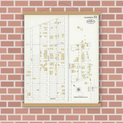 Old map wall art mockup — magnetic wood frame on brick wall — Sanborn Fire Insurance Map from Vandergrift, Westmoreland County, Pennsylvania (1903), Sheet #0011