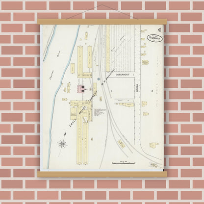 Old map wall art mockup — magnetic wood frame on brick wall — Sanborn Fire Insurance Map from Ridgway, Elk County, Pennsylvania (1887), Sheet #0004