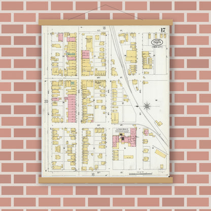 Old map wall art mockup — magnetic wood frame on brick wall — Sanborn Fire Insurance Map from Tampa, Hillsborough County, Florida (1899), Sheet #0017