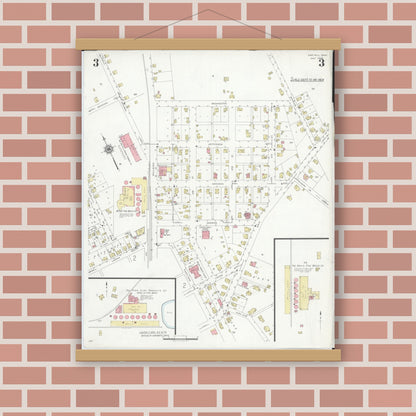 Old map wall art mockup — magnetic wood frame on brick wall — Sanborn Fire Insurance Map from Oak Hill, Jackson County, Ohio (1940), Sheet #0003