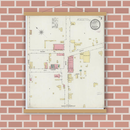 Old map wall art mockup — magnetic wood frame on brick wall — Sanborn Fire Insurance Map from Roxboro, Person County, North Carolina (1894) - Complete Map Set