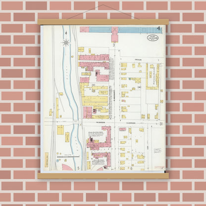 Old map wall art mockup — magnetic wood frame on brick wall — Sanborn Fire Insurance Map from Jackson, Jackson County, Michigan (1899), Sheet #0004