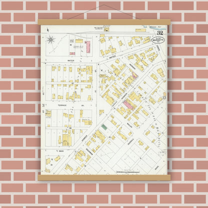 Old map wall art mockup — magnetic wood frame on brick wall — Sanborn Fire Insurance Map from Marinette, Marinette County, Wisconsin (1901), Sheet #0032