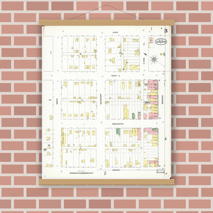 Old map wall art mockup — magnetic wood frame on brick wall — Sanborn Fire Insurance Map from Audubon, Audubon County, Iowa (1901), Sheet #0003