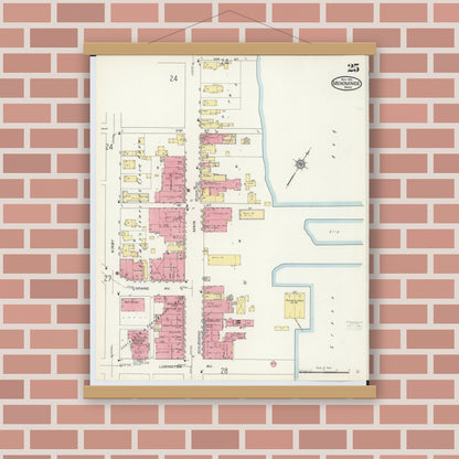 Old map wall art mockup — magnetic wood frame on brick wall — Sanborn Fire Insurance Map from Menominee, Menominee County, Michigan (1913), Sheet #0025