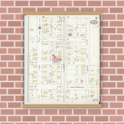 Old map wall art mockup — magnetic wood frame on brick wall — Sanborn Fire Insurance Map from Delphos, Van Wert And Allen Counties, Ohio (1911), Sheet #0002