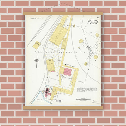 Old map wall art mockup — magnetic wood frame on brick wall — Sanborn Fire Insurance Map from Nacogdoches, Nacogdoches County, Texas (1921), Sheet #0007