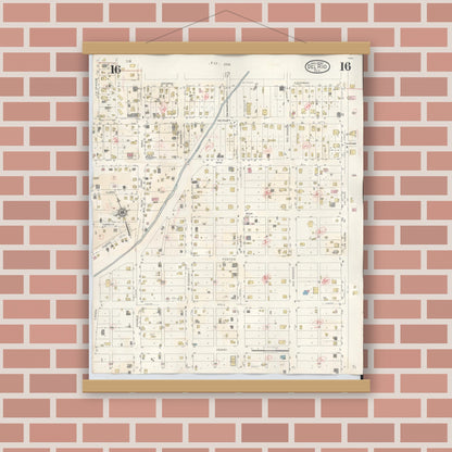 Old map wall art mockup — magnetic wood frame on brick wall — Sanborn Fire Insurance Map from Del Rio, Val Verde County, Texas (1948), Sheet #0016