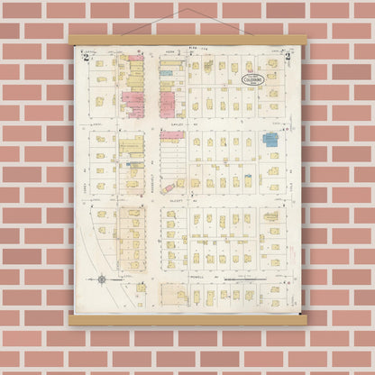Old map wall art mockup — magnetic wood frame on brick wall — Sanborn Fire Insurance Map from Coleraine, Itasca County, Minnesota (1944), Sheet #0002