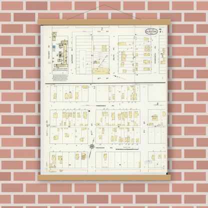 Old map wall art mockup — magnetic wood frame on brick wall — Sanborn Fire Insurance Map from Gladstone, Delta County, Michigan (1913), Sheet #0007