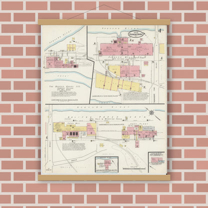 Old map wall art mockup — magnetic wood frame on brick wall — Sanborn Fire Insurance Map from Roanoke Rapids, Halifax County, North Carolina (1915), Sheet #0004