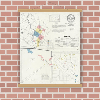 Old map wall art mockup — magnetic wood frame on brick wall — Sanborn Fire Insurance Map from Bryn Athyn, Montgomery County, Pennsylvania (1933) - Complete Map Set
