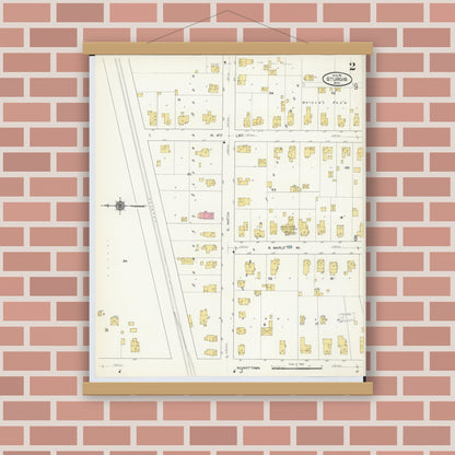 Old map wall art mockup — magnetic wood frame on brick wall — Sanborn Fire Insurance Map from Sturgis, Saint Joseph County, Michigan (1911), Sheet #0002