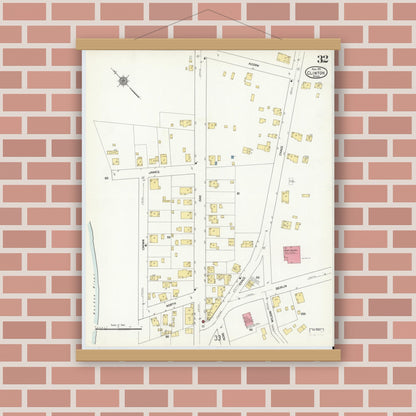 Old map wall art mockup — magnetic wood frame on brick wall — Sanborn Fire Insurance Map from Clinton, Worcester County, Massachusetts (1911), Sheet #0032