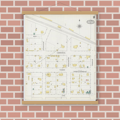 Old map wall art mockup — magnetic wood frame on brick wall — Sanborn Fire Insurance Map from Toulon, Stark County, Illinois (1893), Sheet #0002