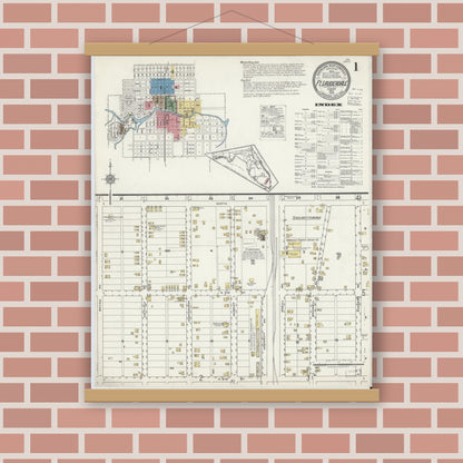 Old map wall art mockup — magnetic wood frame on brick wall — Sanborn Fire Insurance Map from Fort Lauderdale, Broward County, Florida (1918) - Complete Map Set
